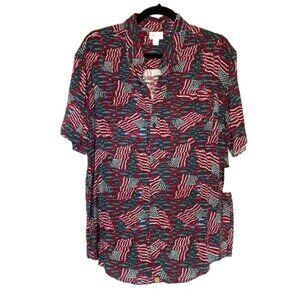 LuLaRoe Mens Michael Dress Shirt Medium Patriotic Flags Red White Blue